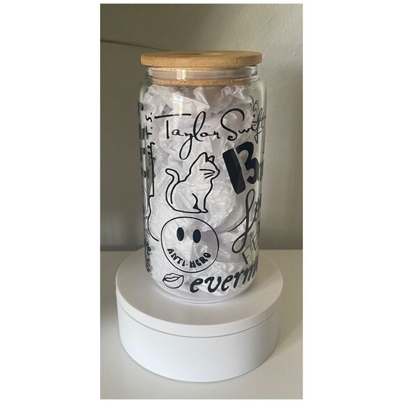 TAYLOR SWIFT Albums Discography Sipper 16 Oz Clear Glass - Picture 1 of 4